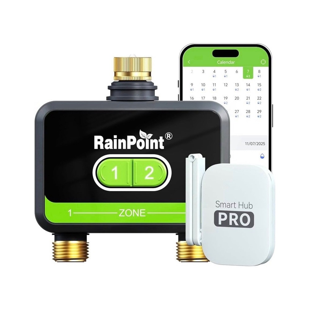 Rainpoint Smart Wifi Water Timer For Garden Hose Brass Inlet Outlet 2 Zone w Hub